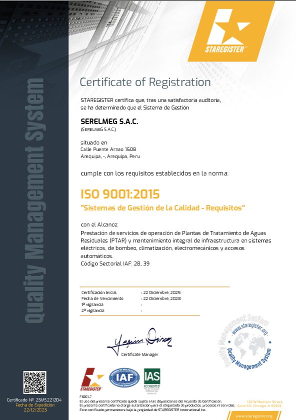Vista previa del certificado ISO 9001 de SERELMEG